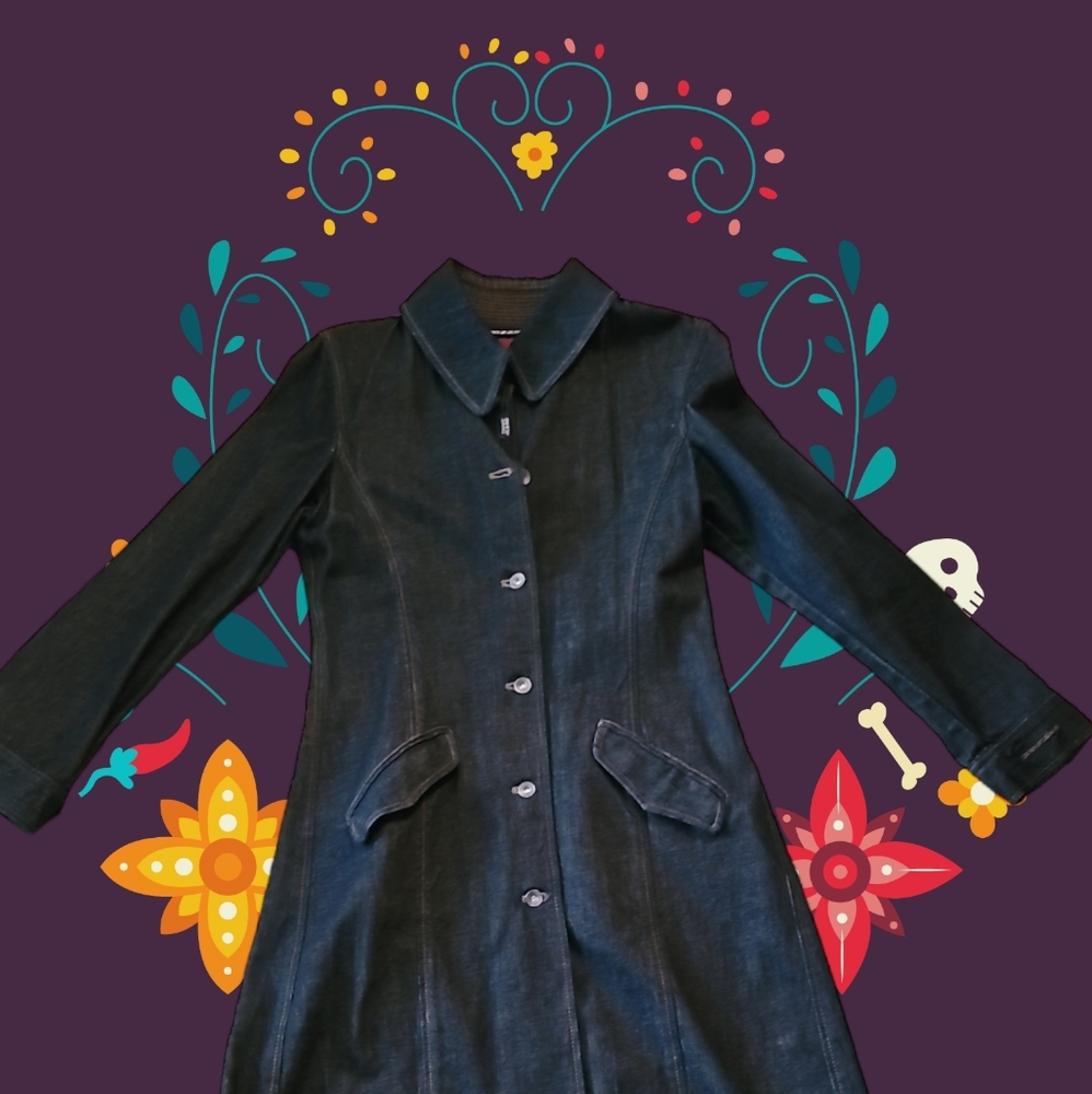 NWOT DKNY Retro  Indigo Denim Trench Coat Sz M - Picture 4 of 6